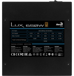 PSU Aerocool LUX 650W power supply unit 20+4 pin ATX Black