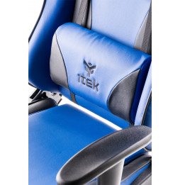 itek Gaming Chair PLAYCOM PM20 - PVC,  Doppio Cuscino, Schienale  Reclinabile, Blu  Nero