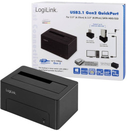 HDD Dockingstation LogiLink Quickport USB 3.1 Gen 2 1-Port für 2,5/3,5 SATA HDD/SSD QP0027