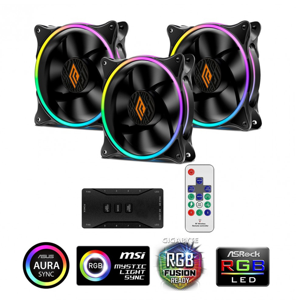 Ventola Noua Notus 3 Black (Kit 3pcs con Controller) 1300Rpm 12 Led Dual Slim Halo RGB Rainbow PWM 120x120x25mm
