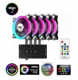 Ventola Aigo Aurora C5 Pro Sync Black (Kit 5pcs con Controller) 1500Rpm Halo Rainbow RGB PWM 120x120x25mm