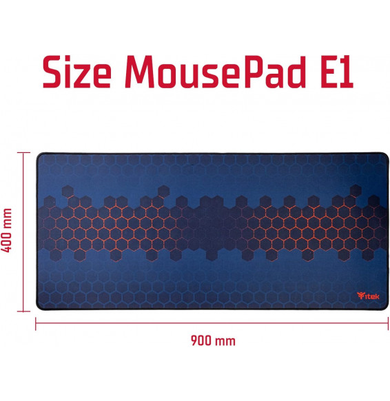 Itek E1 Tappetino per Mouse Gaming, XXL, 900x400x3mm, Massima Precisione, Lavabile, Antiscivolo, Antiabrasione, Nero Rosso