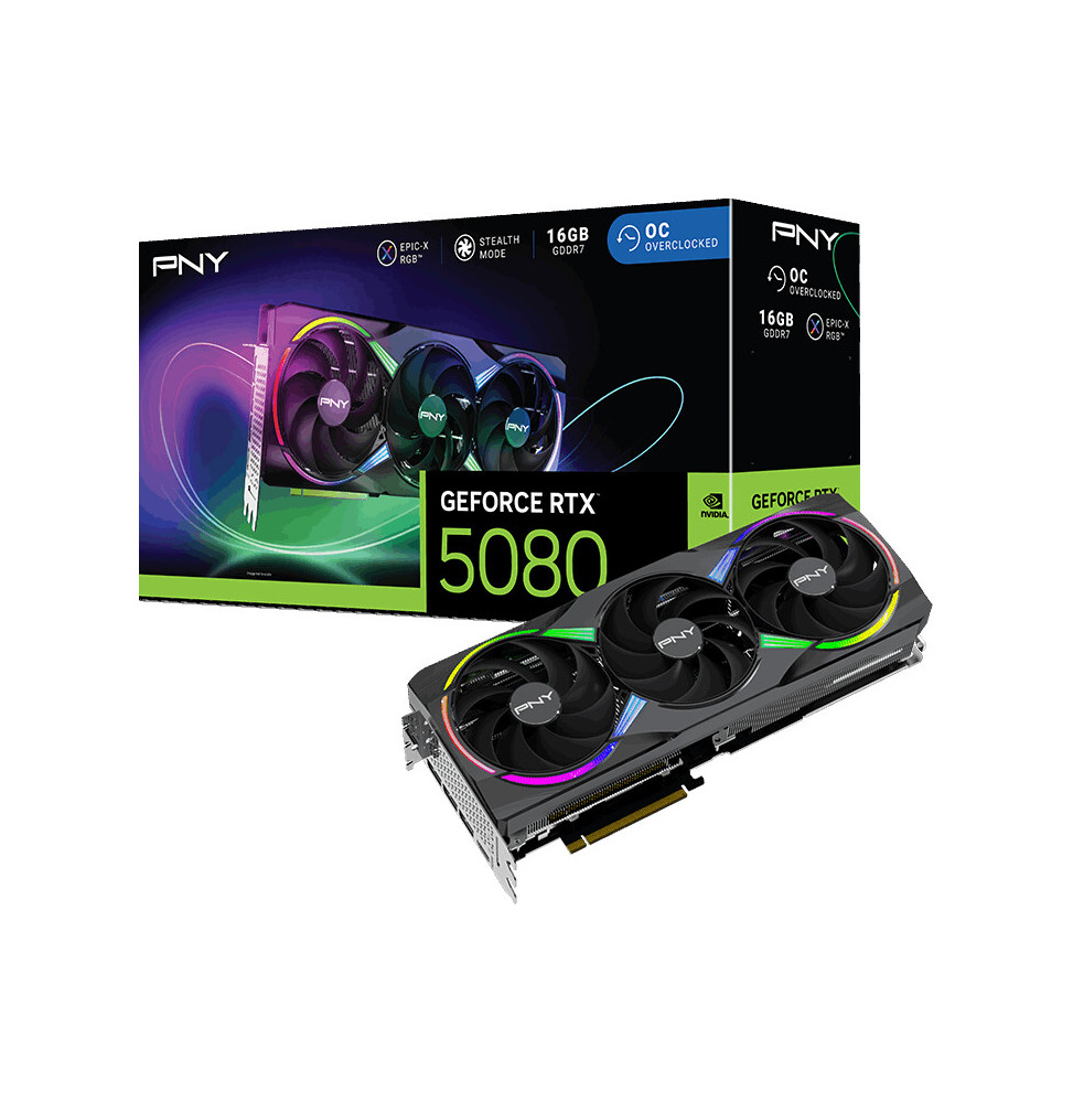 VGA PNY GeForce® RTX™ 5080 16GB ARGB Gaming Overclocked Triple Fan