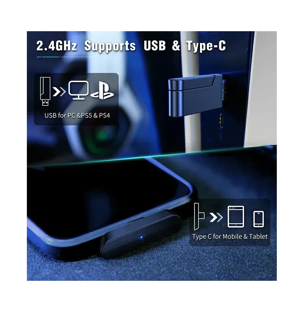 Ozeino Cuffie da gioco wireless con microfono, trasmettitore 2,4 G e tipo C, durata della batteria 30 ore, cuffie da gioco con illuminazione RGB per Ps5, Ps4, PC, telefono