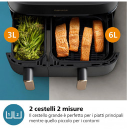 Philips Serie 3000 Airfryer doppio cestello, friggitrice ad aria da 9.0L, 12 metodi di cottura,