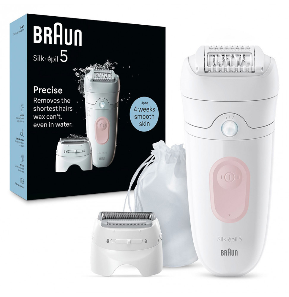 Braun Silk-épil 5 5-030, Epilatore Elettrico Donna, Per Una Epilazione Semplice, Bianco/Rosa
