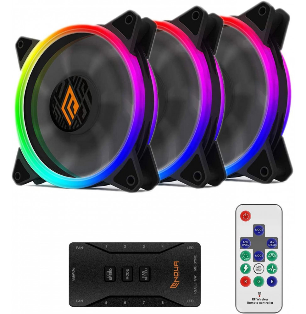 3 Ventole RGB Rainbow 1300RPM 12 LED 6PIN PC Gaming Noua Notus della