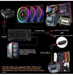 Ventola Noua Lips 3 Black (Kit 3pcs con Controller) 1200Rpm PWM 16 Led Dual Halo ARGB Rainbow 120x120x25mm Antivibration