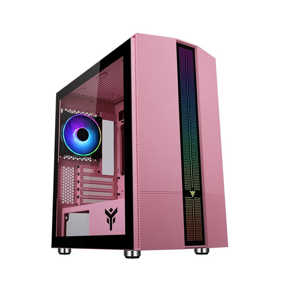 Case LIFLIG P41 - Gaming Mini Tower, mATX, 12cm ARGB fan, 2xUSB3, Side Panel Temp Glass, Pink Edition